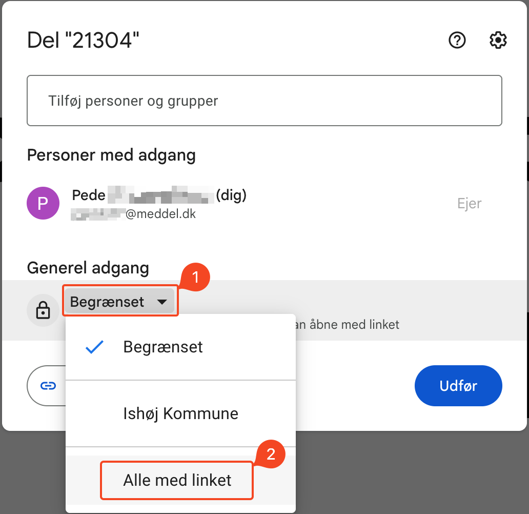 Vælg "Alle med linket"