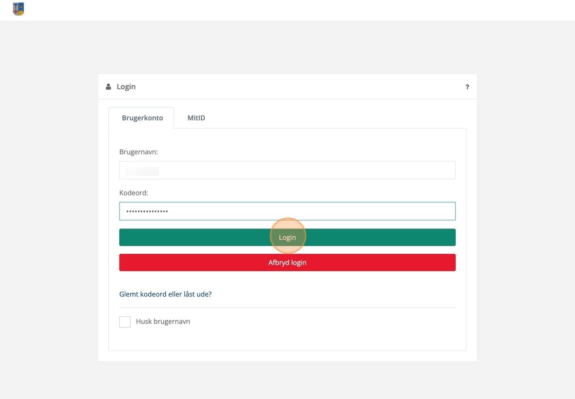 Login-knappen er markeret
