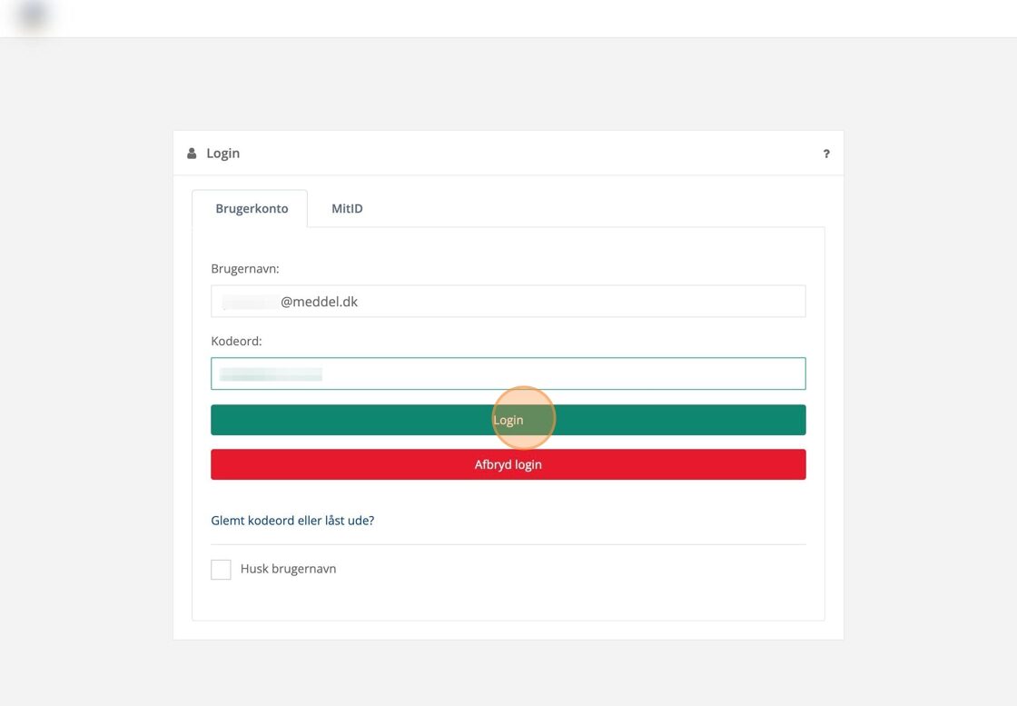 Login-knappen er markeret